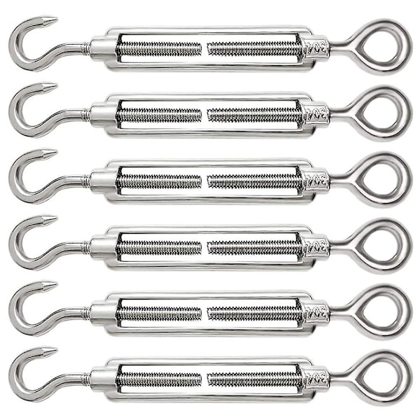 6 stk kabelstrammer M6 justerbar 304 rustfritt stål kabelstrammer krok og øye for vaierstrammer kabel ståltau strammere krok tilbehør