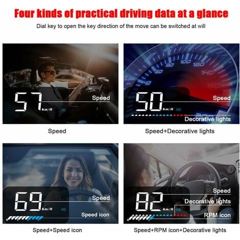 Head-up Display för bil: OBD2 HUD-display & GPS HUD-display, 3,5\" Head-up Display, Säkerhetslarm