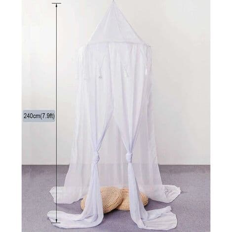 Myggnetting bomulls sengeteppe 240cm høy, toppring diameter 60cm, Hvit