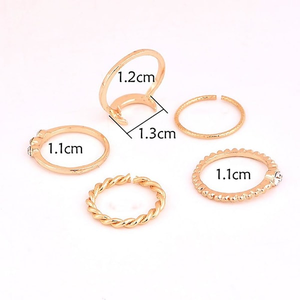 5 stk Vintage Måne Knogle Finger Ring Sæt Bohemian Justerbar Led Smykker