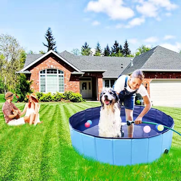 Husdjurspool, hundpool, badkar med sandlåda för katter, hopfällbar pool kimchi simbassäng (blå 50x8cm)