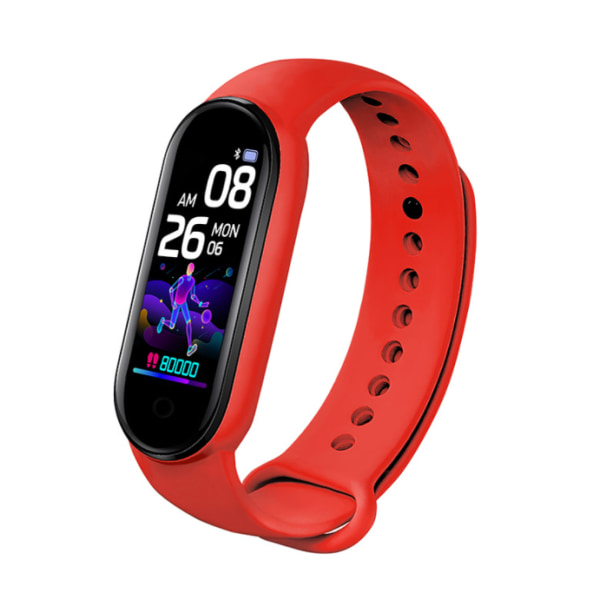 Smart Bluetooth-armbånd, trening, hjertefrekvens, blodoksygen, blodtrykk, skritteller, søvnhelseovervåking (rød),