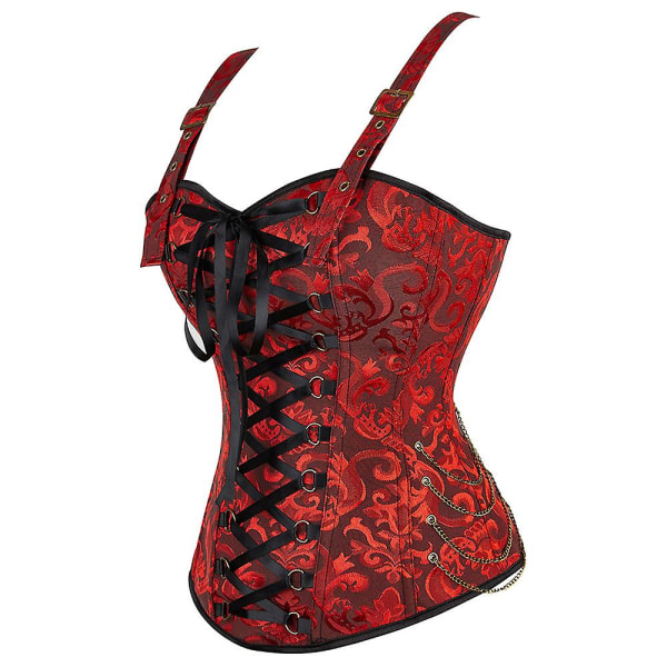 Kvinnors Korsett Bustier Sexig Lingerie Gotisk Stil Jacquard Axelband med Blixtlås Överbyst Korsett Topp Plus Storlek Fest Klubb Red 5XL