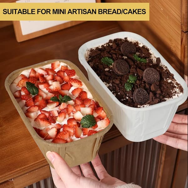 50 stk. engangs kageforme, rektangulært non-stick papir, mini bageform til plumcake, kager, boller (brun)