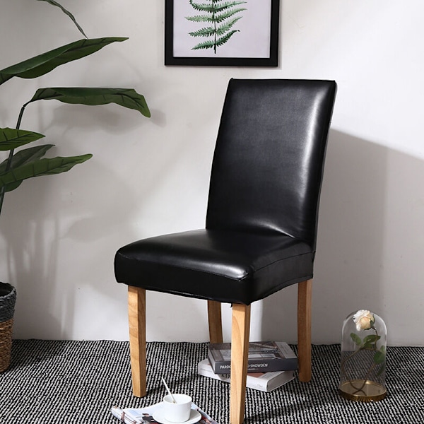 Set med 2 stolsöverdrag i konstläder, vattentäta, eleganta, stretchiga stolsöverdrag med hög rygg, för matsal, bankett, bröllop, bruna