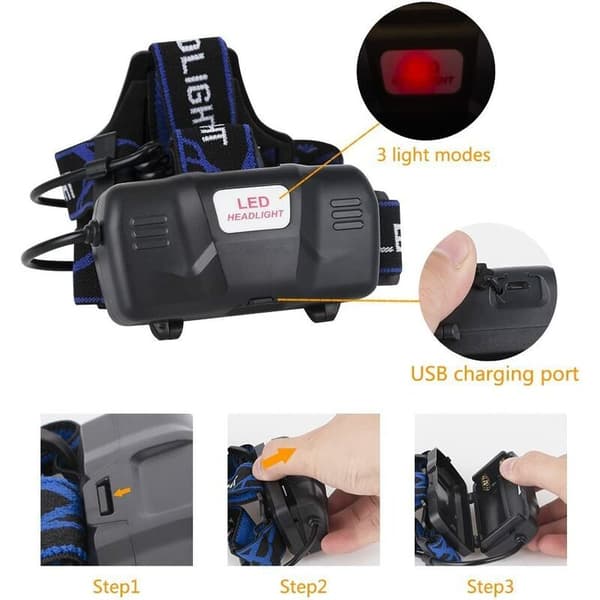 T6USB normal model med batteri + opladningskabel Android hovedmonteret sensor USB LED forlygte kraftig LED forlygte rech