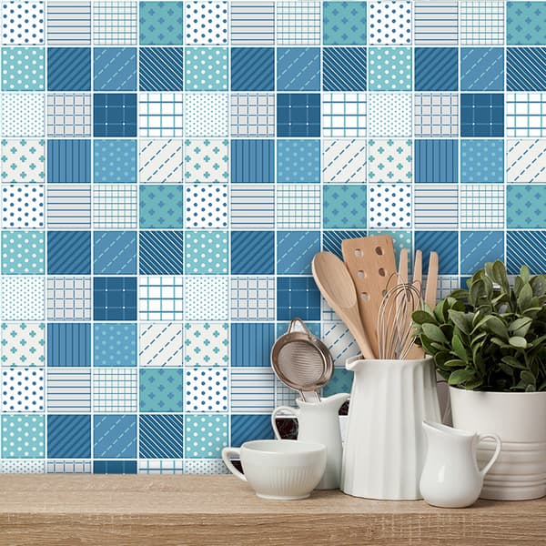 6 stk. Blå Rutete Gulvfliser (20*20CM) - Selvklebende