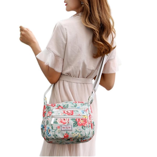Afslappet Nylon Blomster Skuldertaske Til Kvinder Crossbody Taske Messenger Tasker Rejsetaske Med Justerbar Rem Vandafvisende A916-342 E
