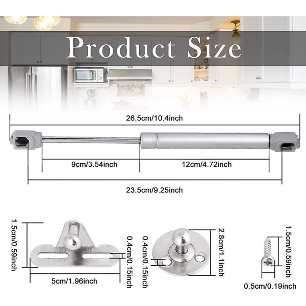 2 stk Abs og sinklegering Gasslift 200n Slitesterk kjøkkendørløft Rustbestandig gassfjær med 5 skruer Maksimal vinkel 150 grader For kjøkkenmøbler Førerhus