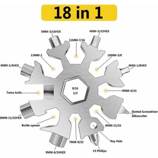 18-in-1 Ruostumattomasta Teräksestä Valmistettu Lumikide Monitoimityökalu Karabiinikoukulla, Avaimenperällä ja Säilytyspussilla (Musta), Fonepro