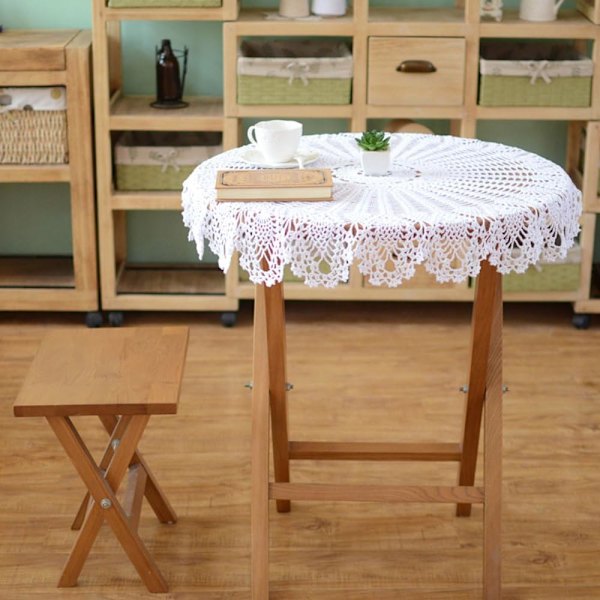 Retro duk, rund, spets, handgjord, virkad, bomull, duk / överdrag, 90 cm, bomull, beige, 90 cm rund, vit