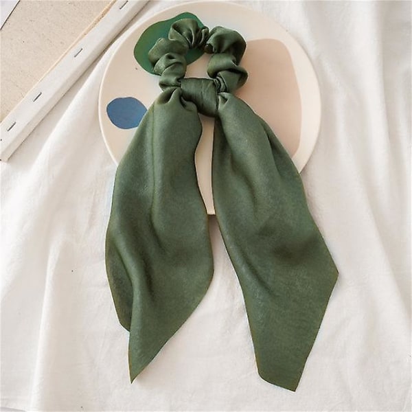 Mode Blommig Printed Scrunchie Elastiskt Hårband För Kvinnor Hår Scarf Rosett Gummirep Emerald green