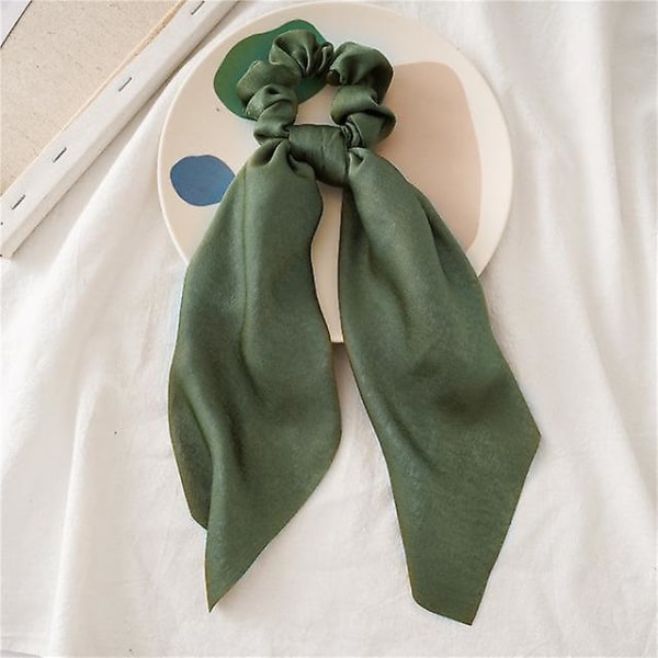 Mote blomster enkelt trykt scrunchie elastisk hårbånd for kvinner hårskjerf sløyfer gummistrikk Emerald green