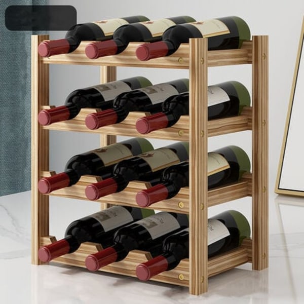 Vinställ horisontellt flaskställ, 4 nivåer för 12 flaskor Vinflaskställ i trä Mått 33,5x22,3x39,5 cm Flaskställ