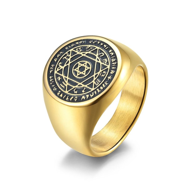 Hexagram de sju ringarnas sigill rostfritt stål Solomon sigill Ring Finger Lucky Men Him Smycken Gold