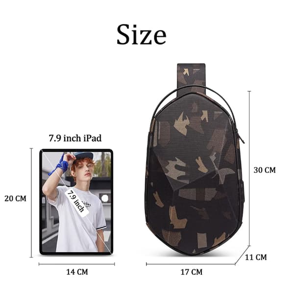 Polyester Kamouflage Sling Bag för Män med USB-Port Bröstväska