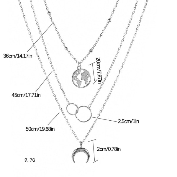 Modehalsband för kvinnor med månkarta i flera lager, personlighet, boho-halsband i flera lager