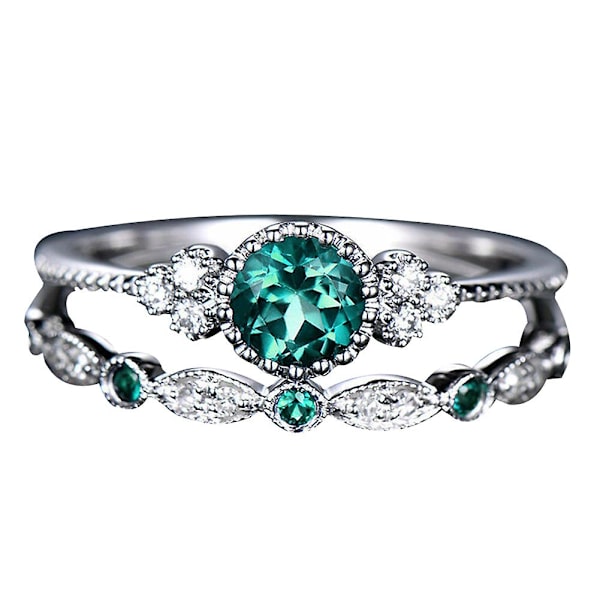 2 stk./sæt Kvinders Runde Cubic Zirconia Indlagte Bryllupsringe Smykker Gave Dark Blue US 8