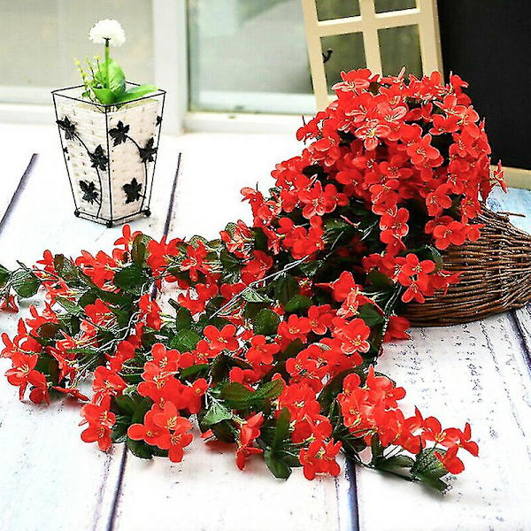 Konstgjord Vinranka Hängande Blomma Rattan Trädgård Väggdekor Red 2PCS