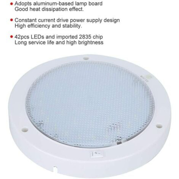 Rund LED Taklampe 9W Taklampe for Caravan Yacht Taklampe etc. (Varmt Hvit Lys)