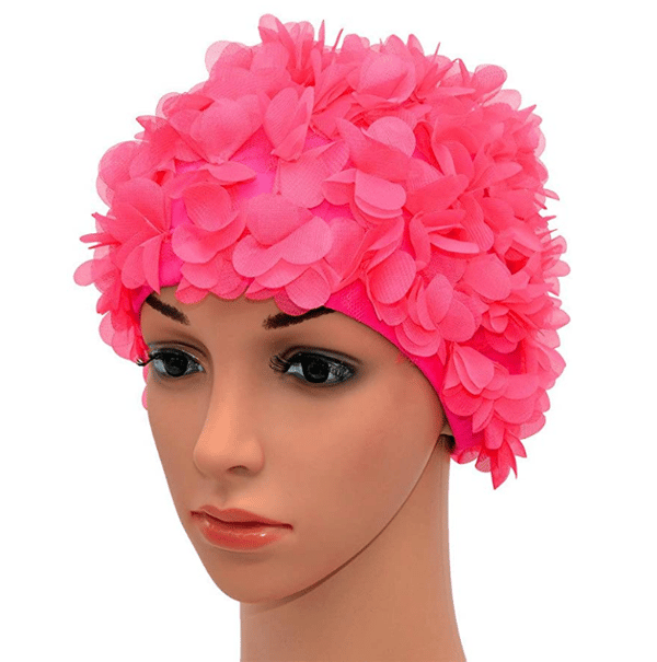 Badehætte med blomsterprint, retrostil, til kvinder, pink,