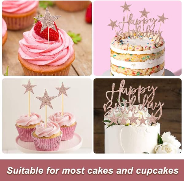 Happy (Roséguld) Birthday Cake Topper, 2 Set Cake Topper