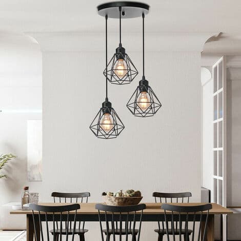 Lysekrone Vedhængslampe 3 Lys E27 Moderne Industri Diamant Form Lampe til Soveværelse Gang Bar Sort - Sort