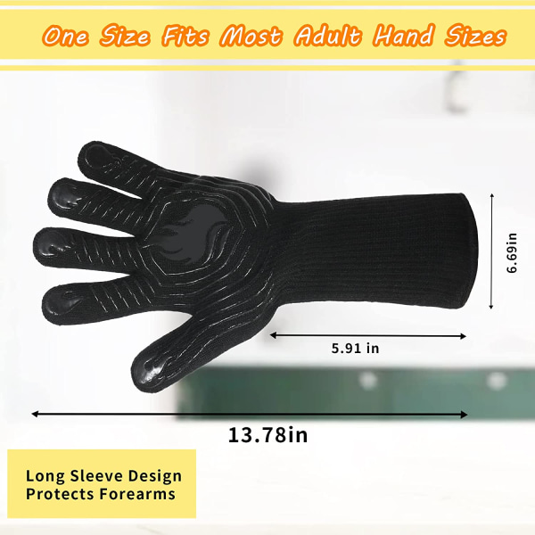 Oven Gloves, 1472°F Heat Resistant Gloves, Flame Retardant Gloves, Washable Non-Slip Silicone Oven Mitts, Oven Mitts for