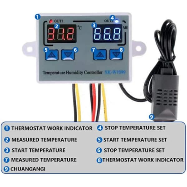 Intelligent digital temperatur- og fugtighedsregulator (12 V) egnet til værktøjsrummet