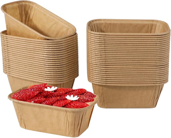 50 stk. engangs kageforme, rektangulært non-stick papir, mini bageform til plumcake, kager, boller (brun)
