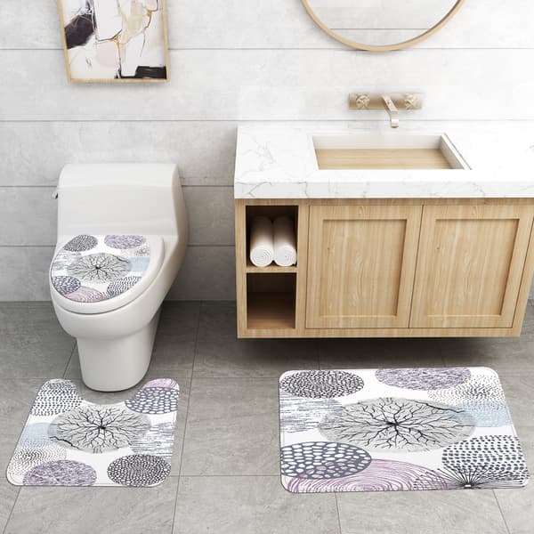Firedelt trykt toalettgulvmatte sett Moderne minimalistisk abstrakt dusjforheng i polyester,