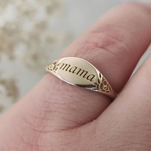 Naisten Mama kaiverrettu sormus Perhejuhla Syntymäpäivä Äitienpäivä Korut Lahja Golden US 8