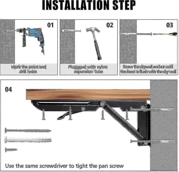 2 st Fällbara Hyllkonsoler - Kraftiga Fällbara Triangelhyllkonsoler i Metall, DIY Väggmonterat Fällbart Bordsgångjärn, Utrymmesbesparande Kompatibel Med