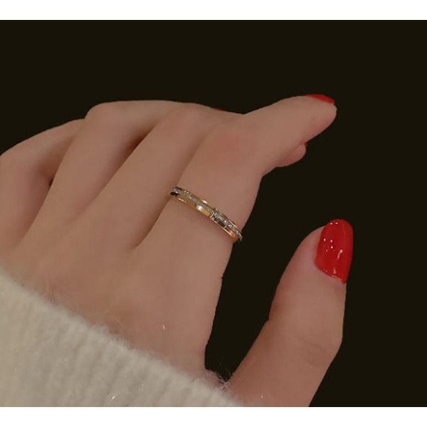 Enkel titanium stål åben ring, rustfrit stål parring med zirkon og rosenguld bogstav, smykker (to i en romersk diamant ring, US størrelse 8)