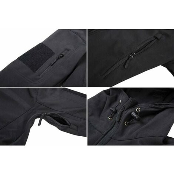 Vandtæt militær softshell jakke til mænd med fleeceforing camouflage outdoor jakke sort L