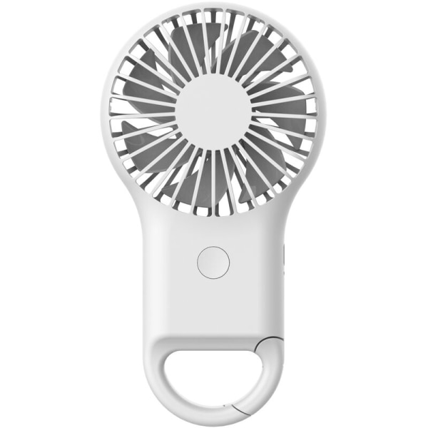 Bärbar handfläkt Mini Silent Fan, USB laddningsbar med 3 hastigheter, med bärbar karbinhake, lämplig för hemmet (vit)