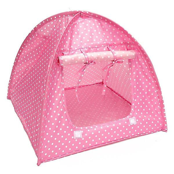 Vikbart husdjurs-tält (rosa prickar)
