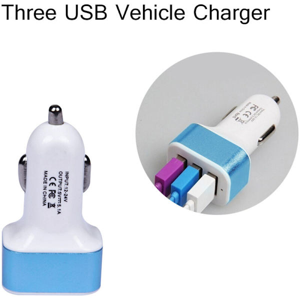 Biltelefonladdare, Billaddare, USB-kabel, (Blå)