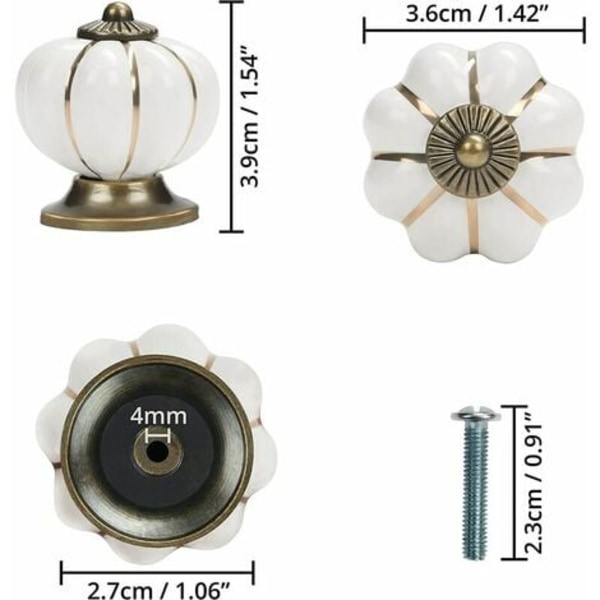 8 st Keramik Lådknoppar Pumpa Form Skåp Knopp för Kök Lådor och Skåp (Vit)