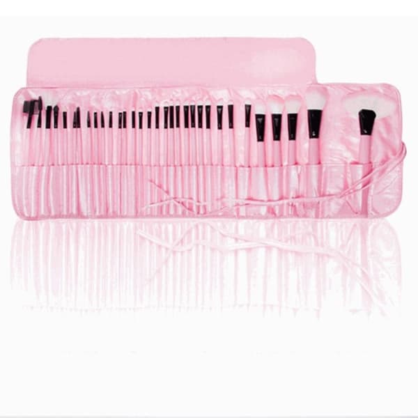 Set med 32 rosa rosmakeupborstar