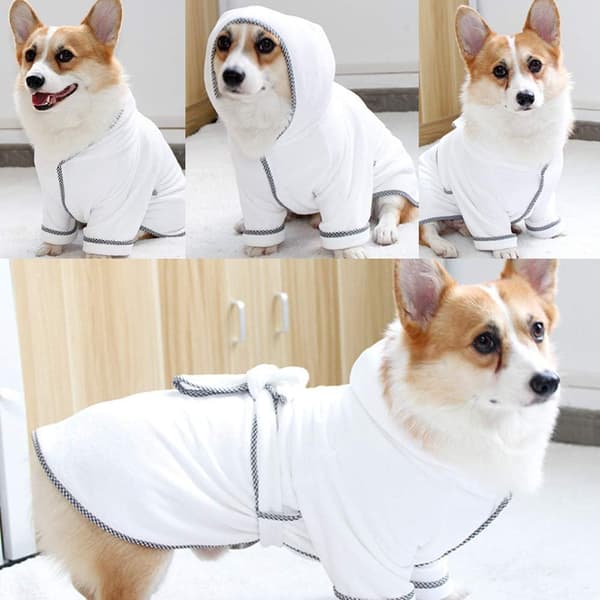 Hunde badekåbe blød super absorberende varm badekåbe kæledyr håndklæde til hunde katte hvid (L),