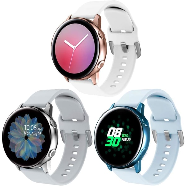 Silikonihihna, joka on yhteensopiva Samsung Galaxy Watch 3 41 mm:n hihnan / Active-hihnan 40 mm:n / Active 2 -hihnan / Galaxy Watch 42 mm:n hihnan kanssa, naisten ja miesten pehmeä silikoni