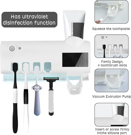 1 st Vit Väggmonterad Tandkrämsdispenser, UV-steriliserad
