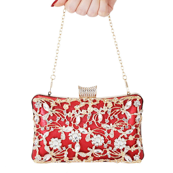 Kvinners Krystall Kvelds Clutch Veske Bryllup Pung Brud Prom Håndveske Festveske A916-1072 Red