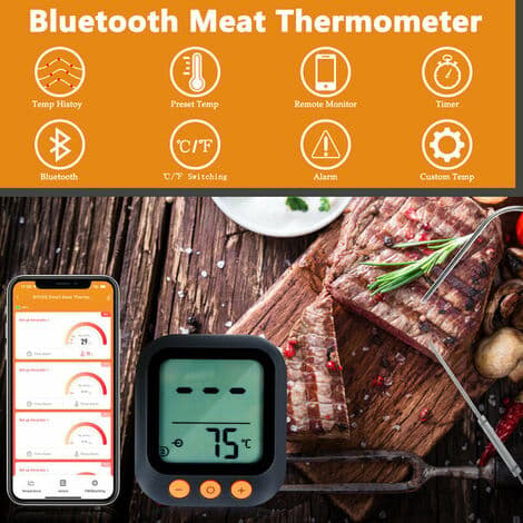 Termometer, 4 Digitala Matlagningsgivare, Ugn och Grill, Timer och Alarm, APP - svart
