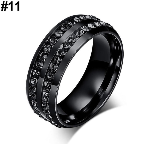 Dam Rhinestone Black Rostfritt stål Ring Förlovningsband Smycken 11