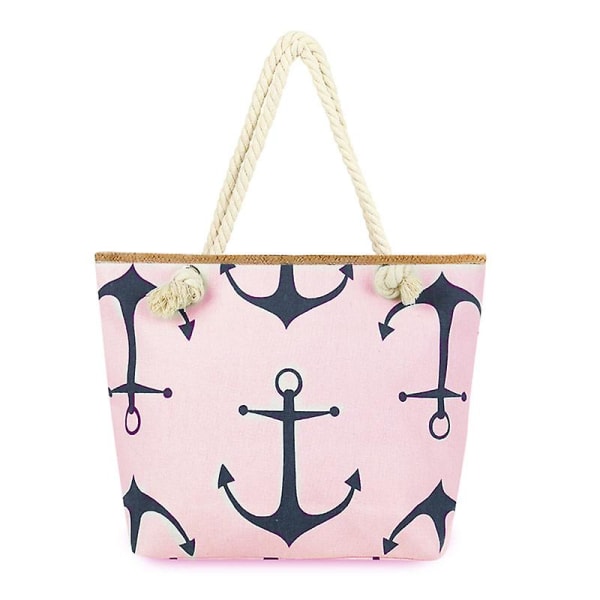 Strand Smile Canvas Tote Taske Kvinder Anker Halm Stor Strandtaske Sejlads A916-125 Pink