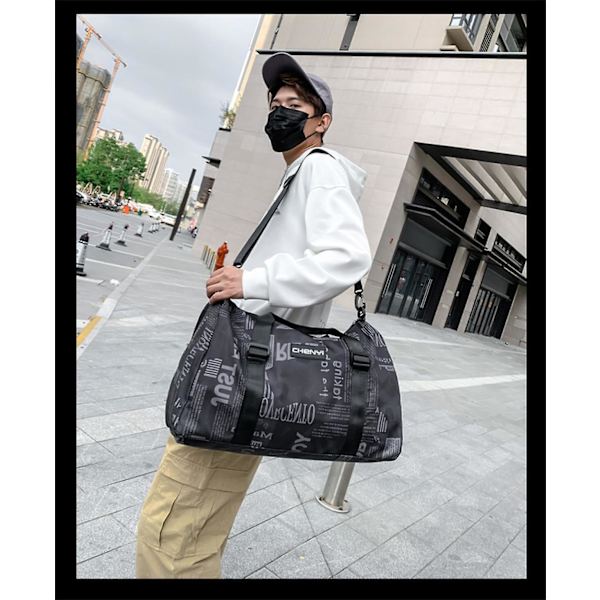 Modebrev Vådt og Tørt Adskillelse Sports Fitness Taske En Skulder Bagage Taske Håndtaske Sort