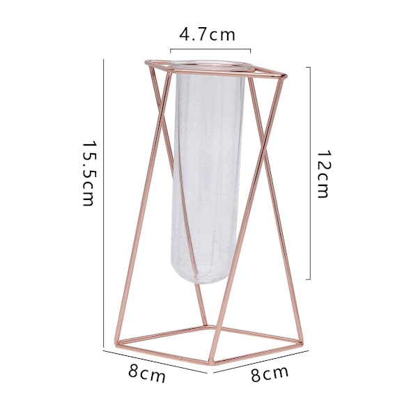Glasvas med metallstativ, modern geometrisk glasblomma för skrivbord, lämplig för inomhus hydroponiska växter (Guld, Storlek S)