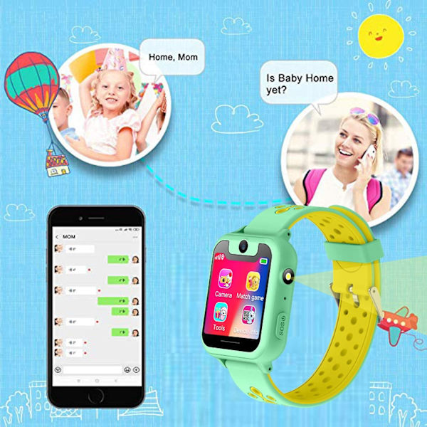 Smartklocka för barn med LBS-spårning - Pojkar & Flickor LBS-positionsklockor med kamera, spel, Grön
